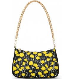 Yellow Flower Women Shoulder Bag Clutch Chain Purse Handbags with Zipper Pocket Tote Bag for Shopping Trip $12.60 Totes