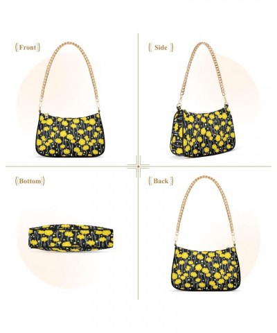 Yellow Flower Women Shoulder Bag Clutch Chain Purse Handbags with Zipper Pocket Tote Bag for Shopping Trip $12.60 Totes