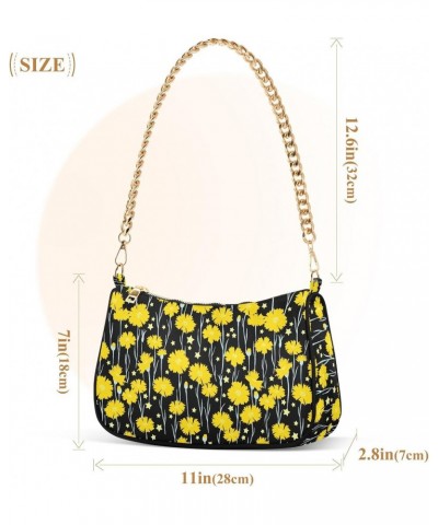 Yellow Flower Women Shoulder Bag Clutch Chain Purse Handbags with Zipper Pocket Tote Bag for Shopping Trip $12.60 Totes