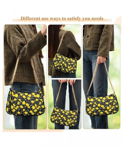 Yellow Flower Women Shoulder Bag Clutch Chain Purse Handbags with Zipper Pocket Tote Bag for Shopping Trip $12.60 Totes