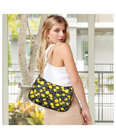 Yellow Flower Women Shoulder Bag Clutch Chain Purse Handbags with Zipper Pocket Tote Bag for Shopping Trip $12.60 Totes