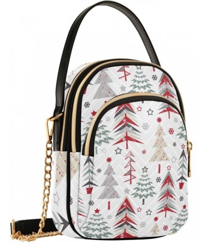 Cartoon Christmas Trees on White Womens Sling Backpack Crossbody Chain Shoulder Bags Waist Packs Multipurpose Handbags for Tr...