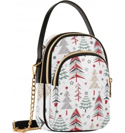 Cartoon Christmas Trees on White Womens Sling Backpack Crossbody Chain Shoulder Bags Waist Packs Multipurpose Handbags for Tr...