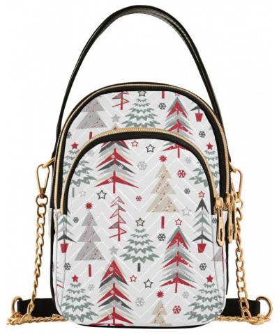 Cartoon Christmas Trees on White Womens Sling Backpack Crossbody Chain Shoulder Bags Waist Packs Multipurpose Handbags for Tr...