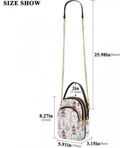 Cartoon Christmas Trees on White Womens Sling Backpack Crossbody Chain Shoulder Bags Waist Packs Multipurpose Handbags for Tr...