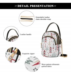 Cartoon Christmas Trees on White Womens Sling Backpack Crossbody Chain Shoulder Bags Waist Packs Multipurpose Handbags for Tr...