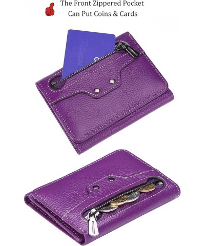 Small Leather Wallet for Women, Slim Compact Credit Card Holder RFID Blocking Wallets Organizer with Coin Pocket, Lichee Purp...