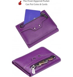 Small Leather Wallet for Women, Slim Compact Credit Card Holder RFID Blocking Wallets Organizer with Coin Pocket, Lichee Purp...