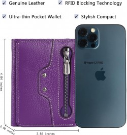 Small Leather Wallet for Women, Slim Compact Credit Card Holder RFID Blocking Wallets Organizer with Coin Pocket, Lichee Purp...