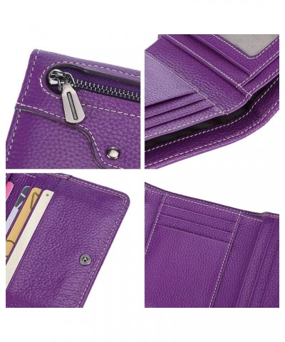 Small Leather Wallet for Women, Slim Compact Credit Card Holder RFID Blocking Wallets Organizer with Coin Pocket, Lichee Purp...