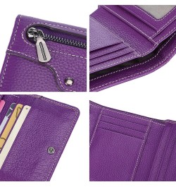 Small Leather Wallet for Women, Slim Compact Credit Card Holder RFID Blocking Wallets Organizer with Coin Pocket, Lichee Purp...