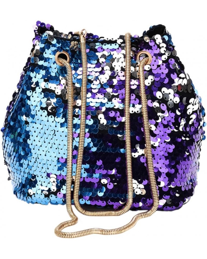 2pcs Mini Women's Shoulder Crossbody Chain Bag Sequin Blue Bucket Blue $10.44 Crossbody Bags