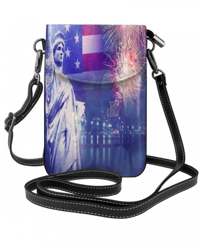 Firework Flag Usa 4th July Women Cell Phone Purse Lightweight Leather Mini Cell Phone Pouch Shoulder Bag $24.82 Shoulder Bags