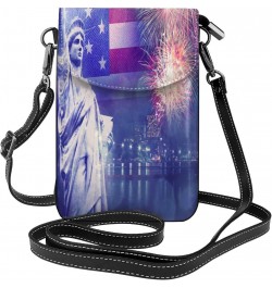 Firework Flag Usa 4th July Women Cell Phone Purse Lightweight Leather Mini Cell Phone Pouch Shoulder Bag $24.82 Shoulder Bags