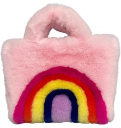 Women Plush Tote Bags Rainbow Design Big Capacity Bag Buckle Closure Luxury Shoulders Bag Furry Removable Shoulder Pink $9.68...