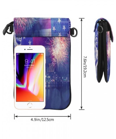 Firework Flag Usa 4th July Women Cell Phone Purse Lightweight Leather Mini Cell Phone Pouch Shoulder Bag $24.82 Shoulder Bags