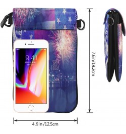 Firework Flag Usa 4th July Women Cell Phone Purse Lightweight Leather Mini Cell Phone Pouch Shoulder Bag $24.82 Shoulder Bags