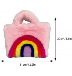 Women Plush Tote Bags Rainbow Design Big Capacity Bag Buckle Closure Luxury Shoulders Bag Furry Removable Shoulder Pink $9.68...