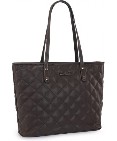 Quilted Handbag for Women Tote Purse Shoulder Bag Large Fashion Hobo Purse Quilted Brown Coffee $12.41 Totes