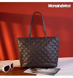 Quilted Handbag for Women Tote Purse Shoulder Bag Large Fashion Hobo Purse Quilted Brown Coffee $12.41 Totes