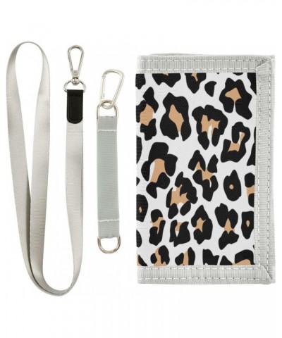 Leopard Fur Print Animal Skin Trifold Wallet Fabric Wallet Small Nylon Wallet Card Wallet with Lanyard $10.19 Wallets