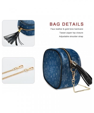 Small Crossbody Bag Blue Abstract Sun Moon Womens Shoulder Chain Bag PU Leather Small Purse With Tassel $11.52 Shoulder Bags