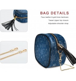 Small Crossbody Bag Blue Abstract Sun Moon Womens Shoulder Chain Bag PU Leather Small Purse With Tassel $11.52 Shoulder Bags