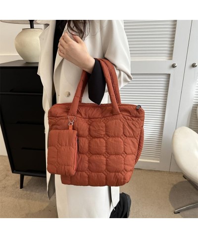 Women 2pcs Puffer Tote Bag Winter Shoulder Bag with Bag Zipper Hobo Bag Brown $11.01 Totes