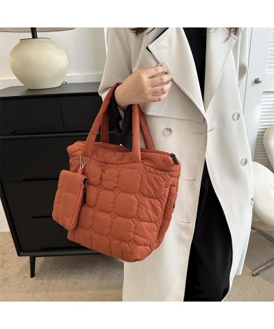 Women 2pcs Puffer Tote Bag Winter Shoulder Bag with Bag Zipper Hobo Bag Brown $11.01 Totes