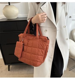 Women 2pcs Puffer Tote Bag Winter Shoulder Bag with Bag Zipper Hobo Bag Brown $11.01 Totes