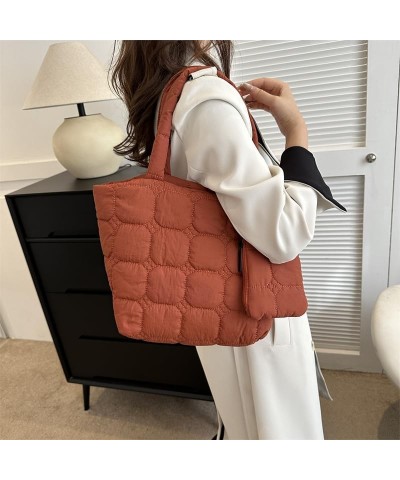 Women 2pcs Puffer Tote Bag Winter Shoulder Bag with Bag Zipper Hobo Bag Brown $11.01 Totes