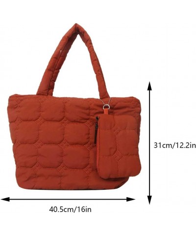 Women 2pcs Puffer Tote Bag Winter Shoulder Bag with Bag Zipper Hobo Bag Brown $11.01 Totes