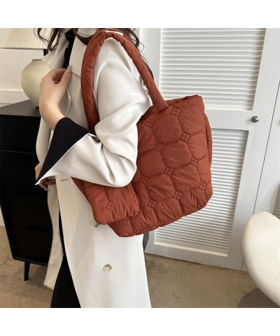 Women 2pcs Puffer Tote Bag Winter Shoulder Bag with Bag Zipper Hobo Bag Brown $11.01 Totes