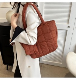 Women 2pcs Puffer Tote Bag Winter Shoulder Bag with Bag Zipper Hobo Bag Brown $11.01 Totes