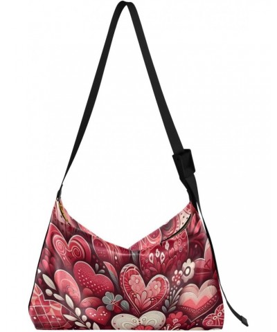 Unisex Shoulder Bag Crossbody Handbag Valentine's Day-hearts-floral Women Casual Hobo Bag Lightweight PU Leather Tote $25.19 ...