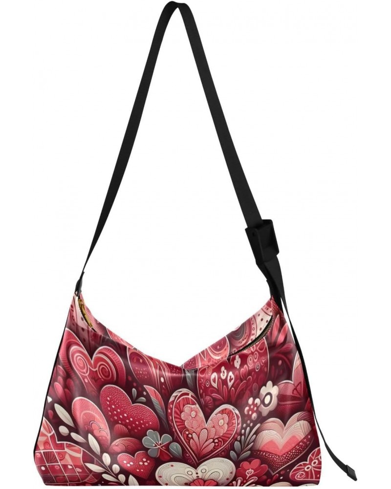 Unisex Shoulder Bag Crossbody Handbag Valentine's Day-hearts-floral Women Casual Hobo Bag Lightweight PU Leather Tote $25.19 ...