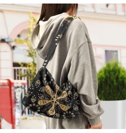 Exotic Golden Mandala Flower Print Fluffy Crossbody Bag Furry Tote Bags for Women Fuzzy Purse Handbag Lady Shoulder Bag Large...