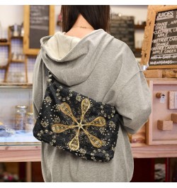 Exotic Golden Mandala Flower Print Fluffy Crossbody Bag Furry Tote Bags for Women Fuzzy Purse Handbag Lady Shoulder Bag Large...