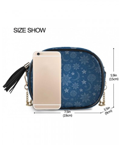 Small Crossbody Bag Blue Abstract Sun Moon Womens Shoulder Chain Bag PU Leather Small Purse With Tassel $11.52 Shoulder Bags