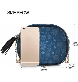 Small Crossbody Bag Blue Abstract Sun Moon Womens Shoulder Chain Bag PU Leather Small Purse With Tassel $11.52 Shoulder Bags