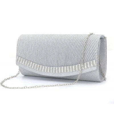 8811 Women's Purses Handbags Envelope Clutch Crossbody Bags Wedding Rhinestone Shoulder Evening Bag Silver $20.12 Evening Bags