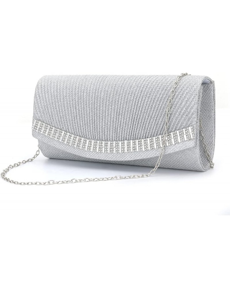 8811 Women's Purses Handbags Envelope Clutch Crossbody Bags Wedding Rhinestone Shoulder Evening Bag Silver $20.12 Evening Bags