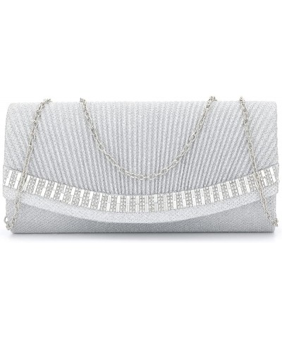 8811 Women's Purses Handbags Envelope Clutch Crossbody Bags Wedding Rhinestone Shoulder Evening Bag Silver $20.12 Evening Bags