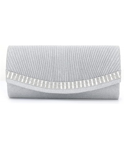 8811 Women's Purses Handbags Envelope Clutch Crossbody Bags Wedding Rhinestone Shoulder Evening Bag Silver $20.12 Evening Bags