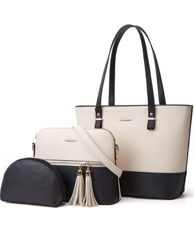 Purses and Handbags for Women Fashion Tote Bags Shoulder Bag Top Handle Satchel Bags Set 3pcs White Black $36.07 Totes