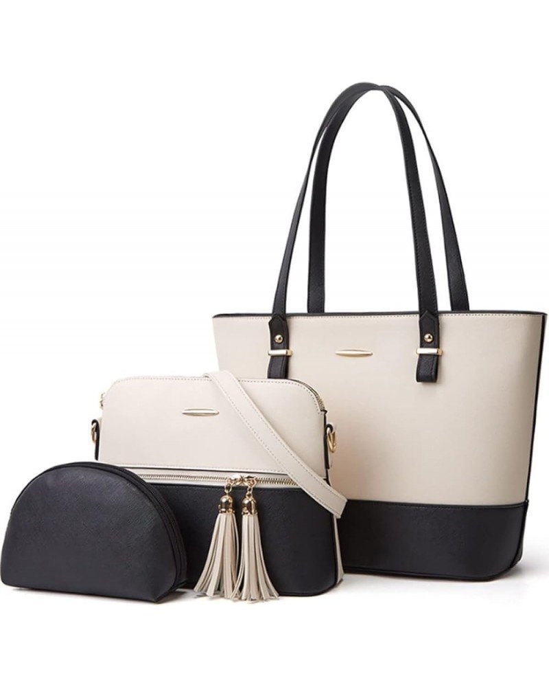 Purses and Handbags for Women Fashion Tote Bags Shoulder Bag Top Handle Satchel Bags Set 3pcs White Black $36.07 Totes