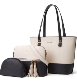 Purses and Handbags for Women Fashion Tote Bags Shoulder Bag Top Handle Satchel Bags Set 3pcs White Black $36.07 Totes