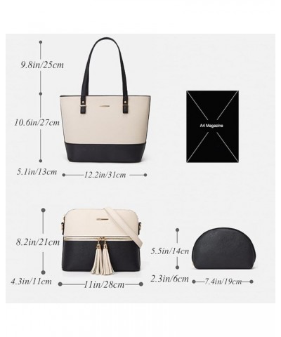 Purses and Handbags for Women Fashion Tote Bags Shoulder Bag Top Handle Satchel Bags Set 3pcs White Black $36.07 Totes