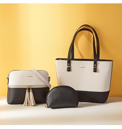 Purses and Handbags for Women Fashion Tote Bags Shoulder Bag Top Handle Satchel Bags Set 3pcs White Black $36.07 Totes