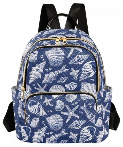 Navy Sea Shell Fashion Backpack Purse for Women, Casual Daypacks, Ladies Gift for Traveling Hiking Multicolor Medium $13.33 B...